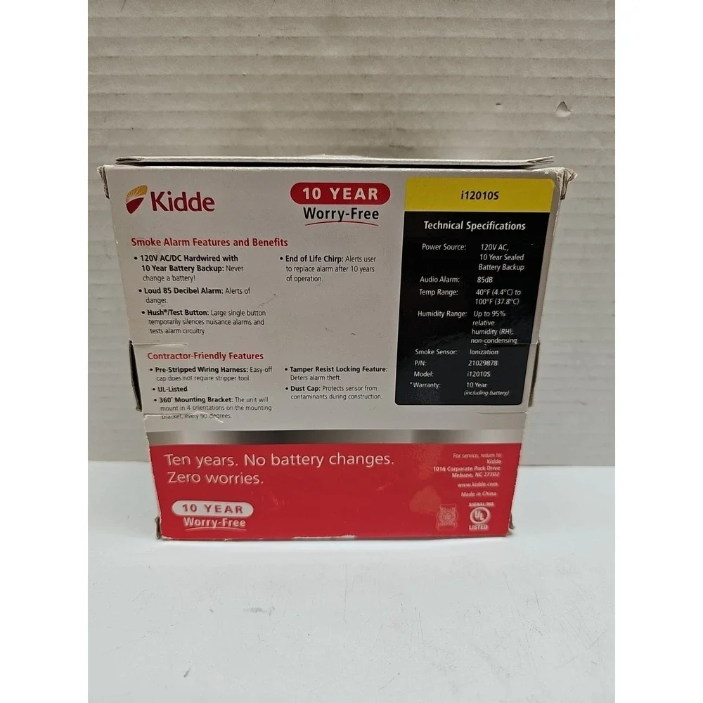 Kidde Worry Free 120 Volt Hardwired Smoke‎ Alarm 10 Year Battery Life